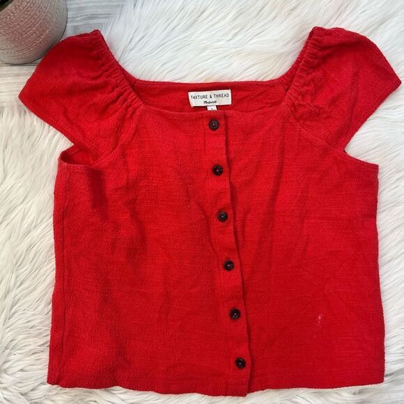 Madewell Texture & Thread Red Button Down Short Sleeve - Picture 2 of 8